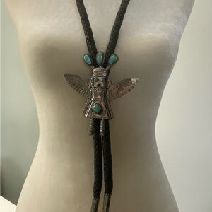 Silver and Turquoise Bolo Tie Necklace